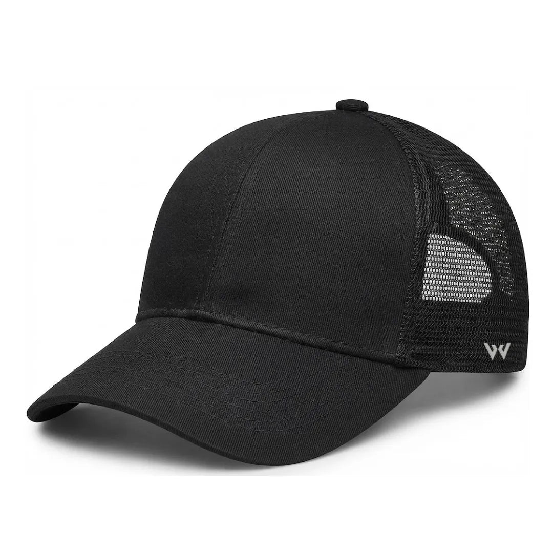 Men’s Black Cotton Mesh-Back Adjustable Snap Dad Cap