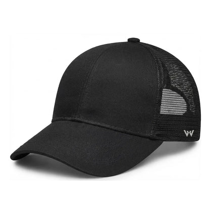 Men’s Black Cotton Mesh-Back Adjustable Snap Dad Cap