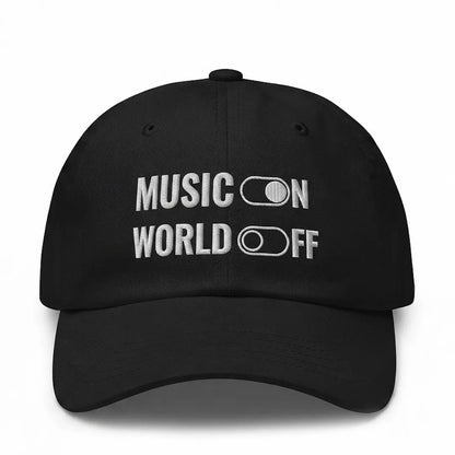 Music On World Off Embroidered 100% Cotton Adjustable Dad Cap