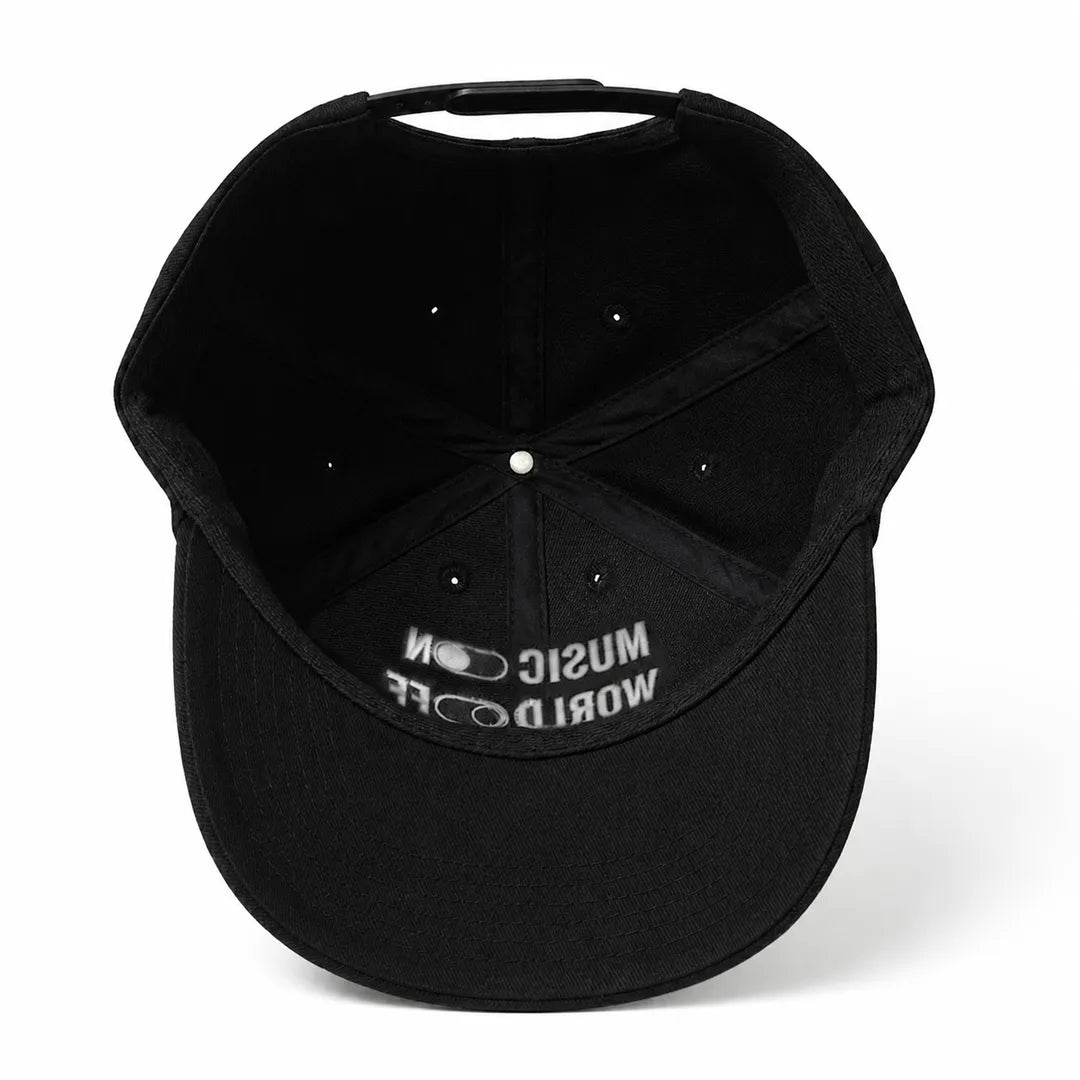 Music On World Off Embroidered 100% Cotton Adjustable Dad Cap