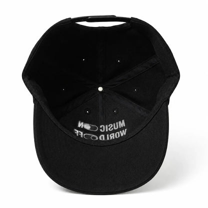 Music On World Off Embroidered 100% Cotton Adjustable Dad Cap