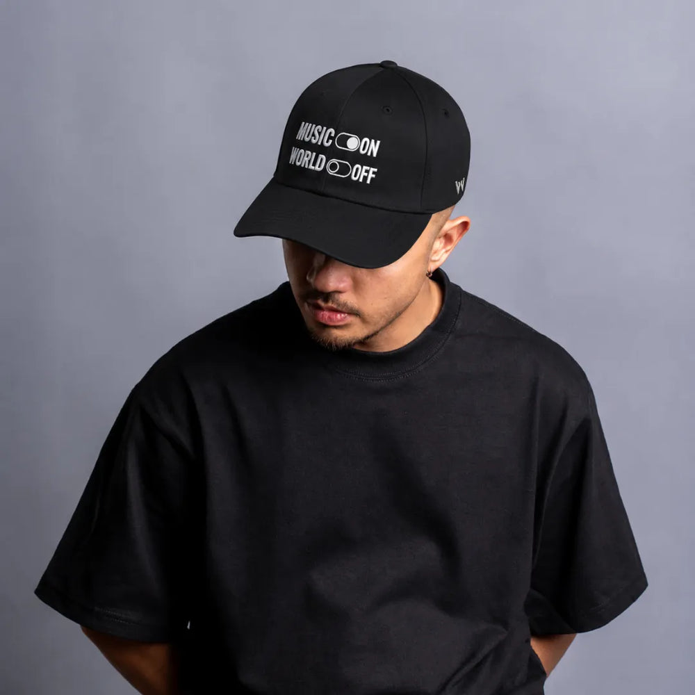 Music On World Off Embroidered 100% Cotton Adjustable Dad Cap