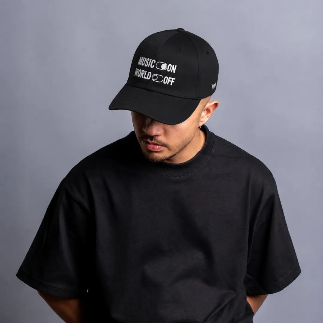 Music On World Off Embroidered 100% Cotton Adjustable Dad Cap