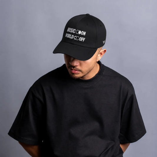 Music On World Off Embroidered 100% Cotton Adjustable Dad Cap