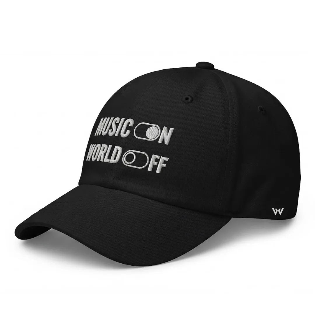 Music On World Off Embroidered 100% Cotton Adjustable Dad Cap