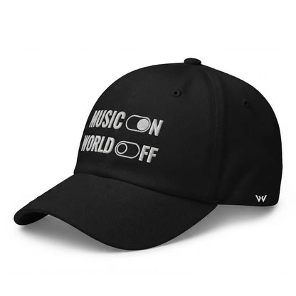 Music On World Off Embroidered 100% Cotton Adjustable Dad Cap