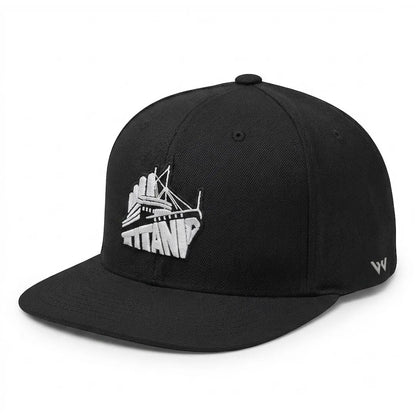 Titanic Embroidered Black Cotton Flat Brim Snapback Cap