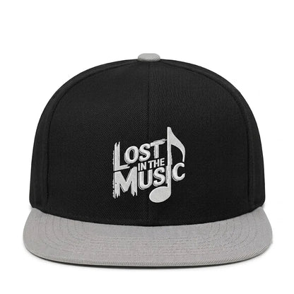 Lost in the Music Embroidered Black & Grey Medium-Profile Snapback Cap