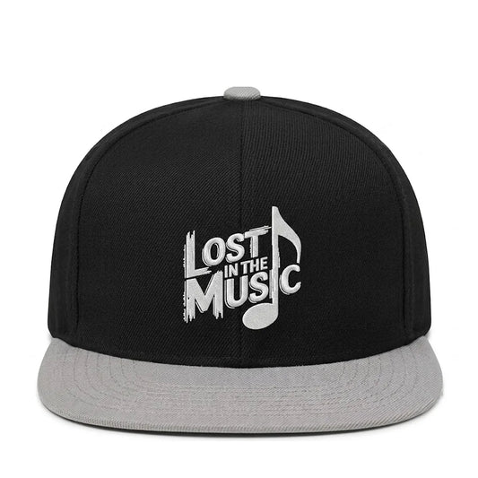 Lost in the Music Embroidered Black & Grey Medium-Profile Snapback Cap