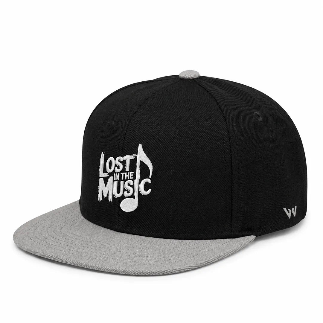 Lost in the Music Embroidered Black & Grey Medium-Profile Snapback Cap