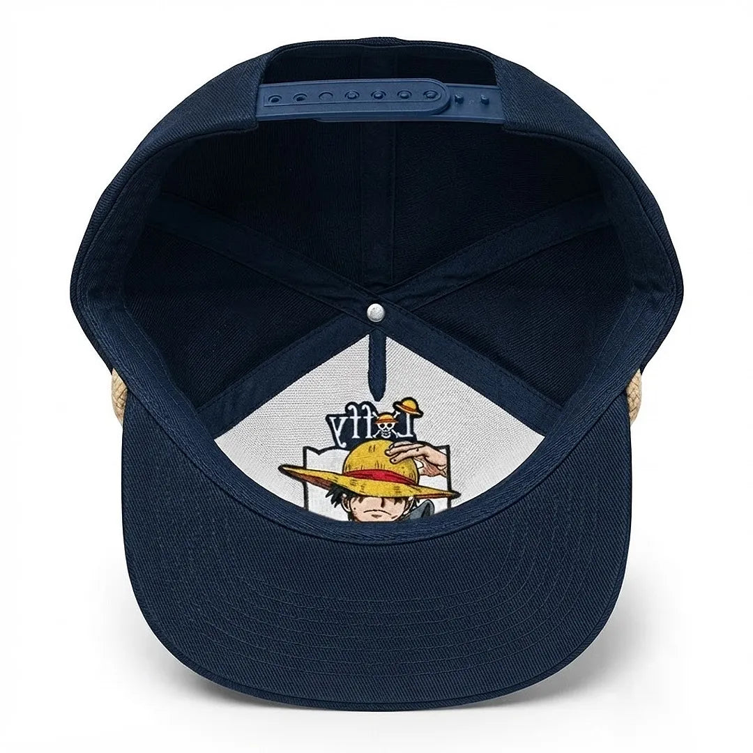 Loffy Embroidered Navy Blue Cotton Terminal Shot Snapback Cap