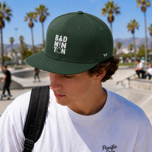 Unisex Dark Green Badminton Embroidered Performance Snapback Cap