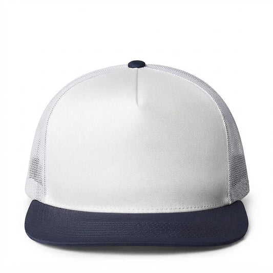 Unisex White & Navy Mesh-Back Trucker Snapback Cap
