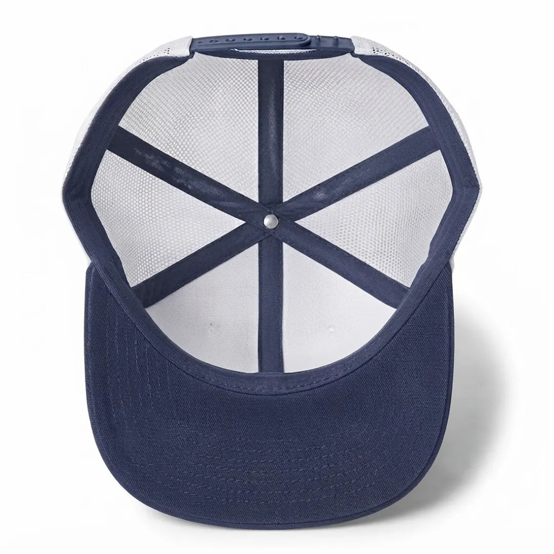 Unisex White & Navy Mesh-Back Trucker Snapback Cap