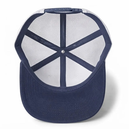 Unisex White & Navy Mesh-Back Trucker Snapback Cap