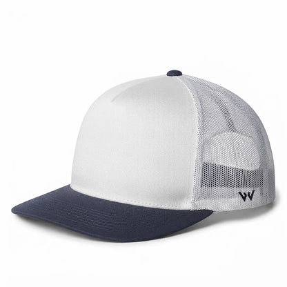 Unisex White & Navy Mesh-Back Trucker Snapback Cap