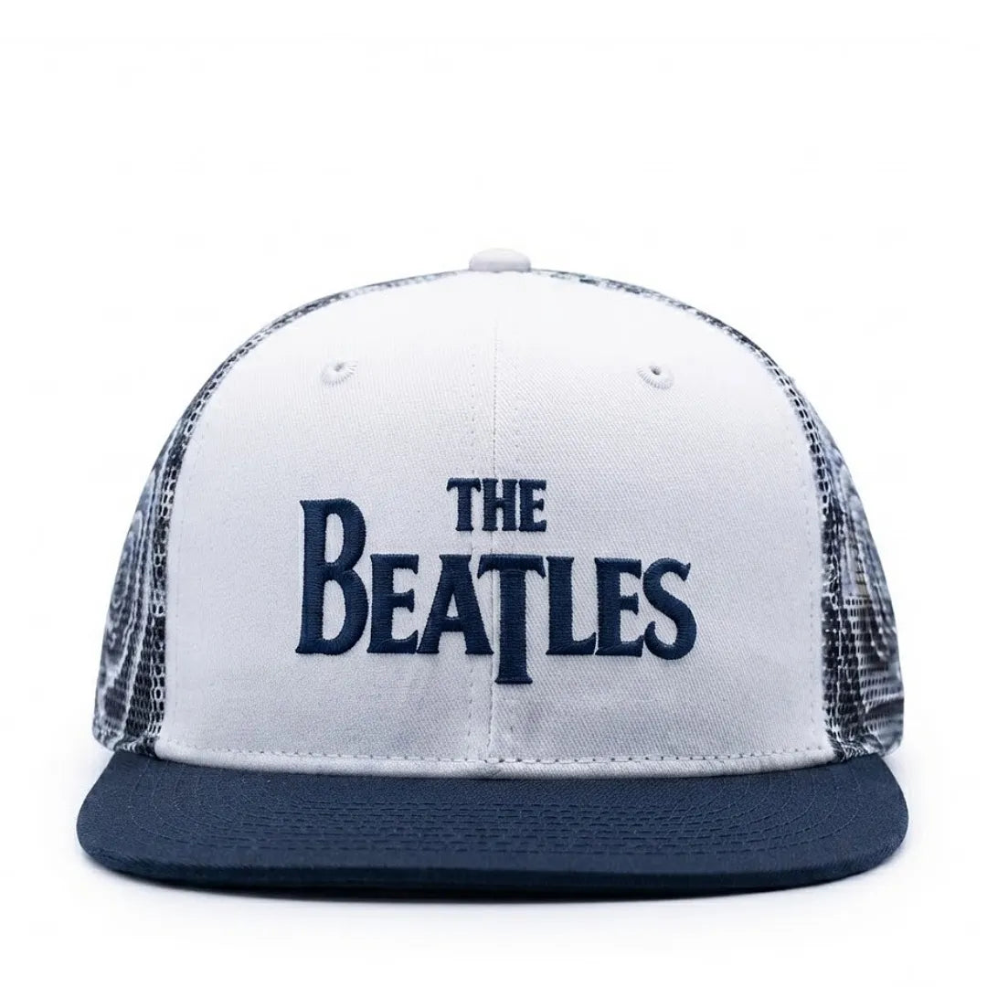 The Beatles Embroidered White & Navy Mesh-Back Snapback Cap
