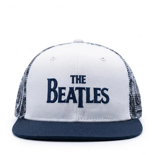 The Beatles Embroidered White & Navy Mesh-Back Snapback Cap