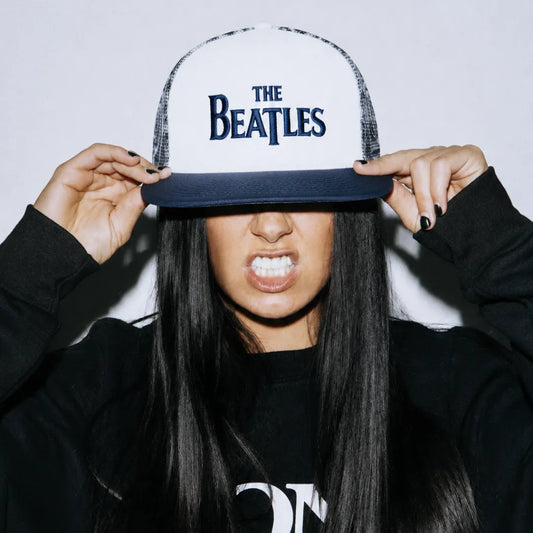 The Beatles Embroidered White & Navy Mesh-Back Snapback Cap