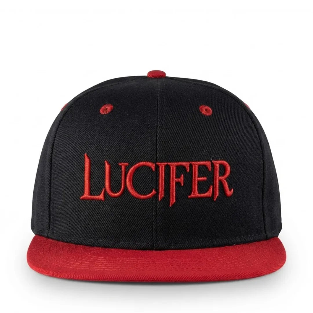 Black & Red Lucifer Embroidered Flat Brim Snapback Cap
