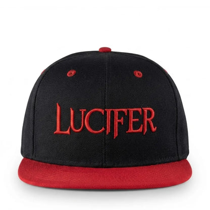 Black & Red Lucifer Embroidered Flat Brim Snapback Cap