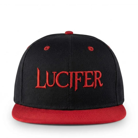 Black & Red Lucifer Embroidered Flat Brim Snapback Cap