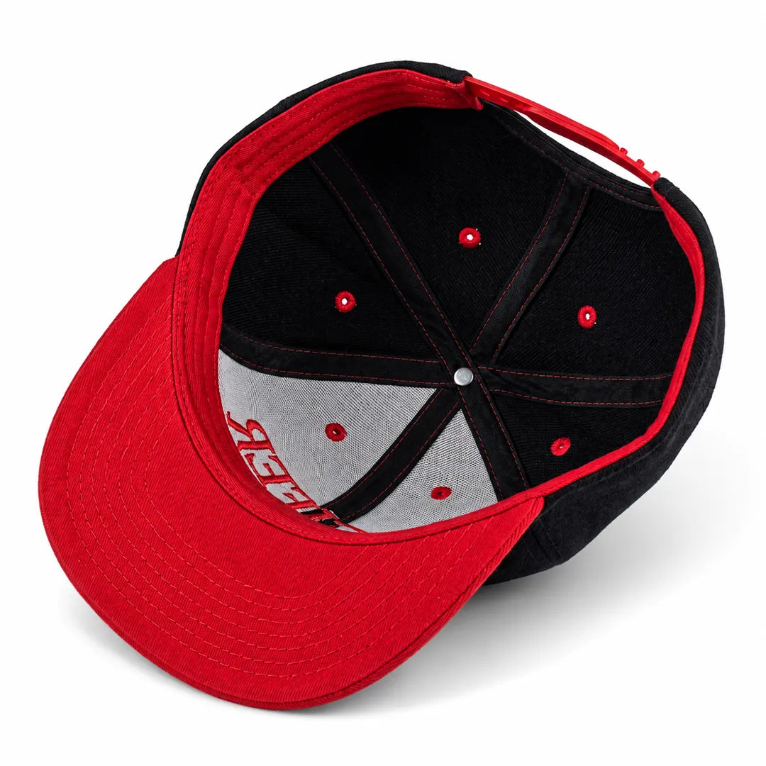 Black & Red Lucifer Embroidered Flat Brim Snapback Cap