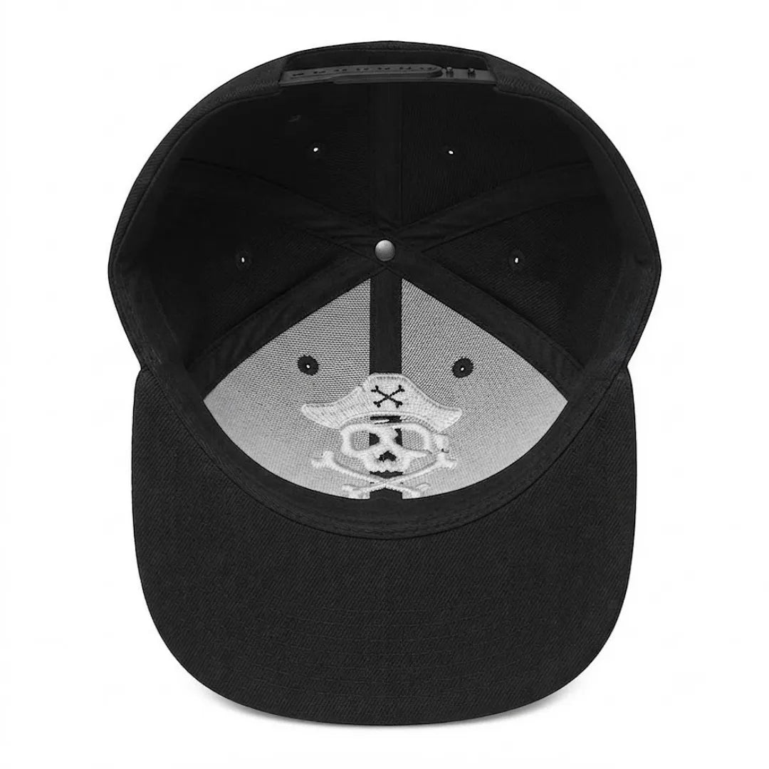 Jolly Roger Pirate Skull Embroidered Black Flat Brim Snapback Cap