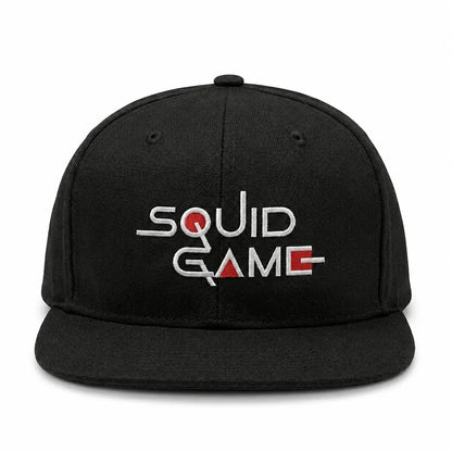 Unisex Black Squid Game Embroidered Flat Brim Snapback Cap