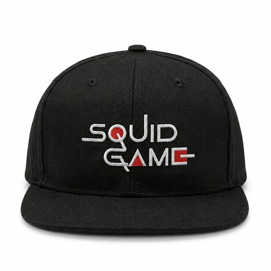 Unisex Black Squid Game Embroidered Flat Brim Snapback Cap